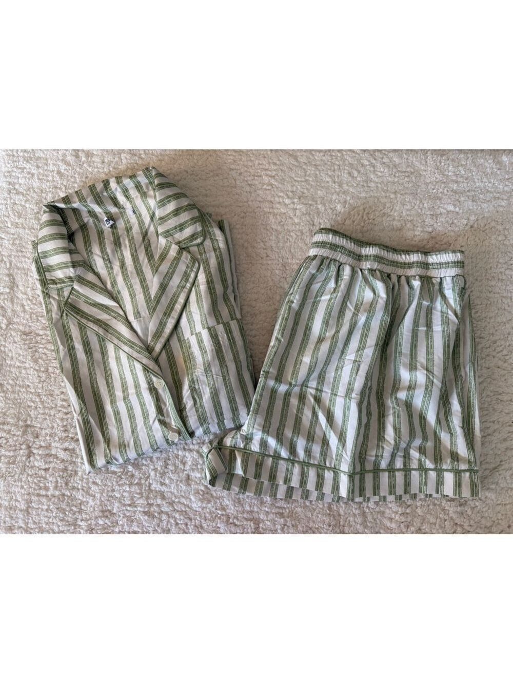 Princess Polly Striped Pajama Shorts Set Size 16 Green and White - Picture 3 of 11